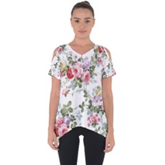 Floral Elements Peony Chinese Rose Cut Out Side Drop T-shirt