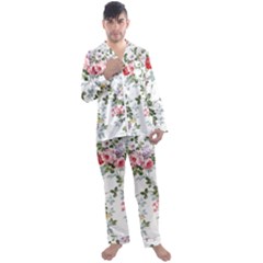 Floral Elements Peony Chinese Rose Men s Long Sleeve Satin Pajamas Set