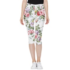 Floral Elements Peony Chinese Rose Inside Out Lightweight Velour Capri Leggings 