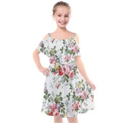 Floral Elements Peony Chinese Rose Kids  Cut Out Shoulders Chiffon Dress by Grandong