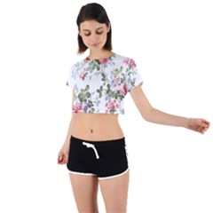 Floral Elements Peony Chinese Rose Tie Back Short Sleeve Crop T-shirt by Grandong