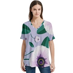 Flowers Petals Blossom Flora V-neck Split Shoulder Casual T-shirt by Apenda