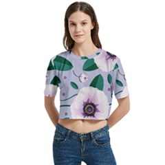 Flowers Petals Blossom Flora Women s Round Neck Short Sleeve Crop Top by Apenda