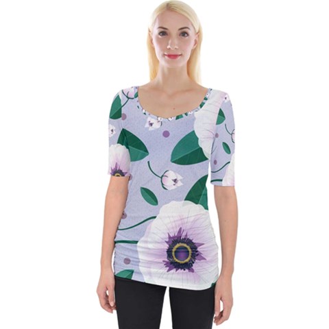 Flowers Petals Blossom Flora Wide Neckline T-shirt by Apenda