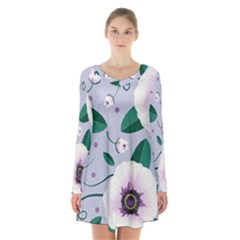 Flowers Petals Blossom Flora Long Sleeve Velvet V-neck Dress