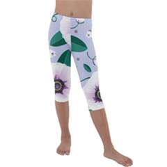 Flowers Petals Blossom Flora Kids  Lightweight Velour Capri Leggings  by Apenda