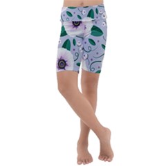 Flowers Petals Blossom Flora Kids  Lightweight Velour Cropped Yoga Leggings by Apenda