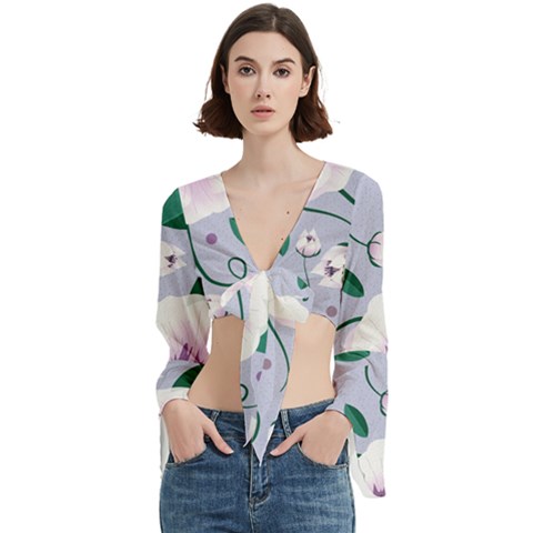 Flowers Petals Blossom Flora Trumpet Sleeve Cropped Top by Apenda