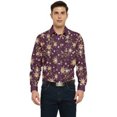 Dark Violet Stars Shiny Motif Full Print  Men s Long Sleeve Pocket Shirt  by dflcprintsclothing