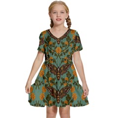 Day Of The Death Moth Kids  Short Sleeve Tiered Mini Dress