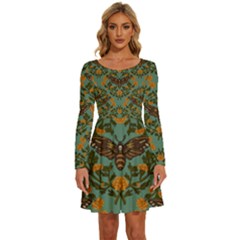 Day Of The Death Moth Long Sleeve Wide Neck Velvet Dress by GeekLover