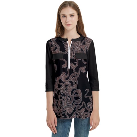 Venomous Elegance Women s Zip Front V-neck 3/4 Sleeve Casual Top Pocket Shirt by dflcprintsclothing