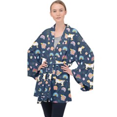 Dogs Long Sleeve Velvet Kimono  by StyleHavenStore