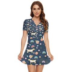 Dogs V-neck High Waist Chiffon Mini Dress by StyleHavenStore