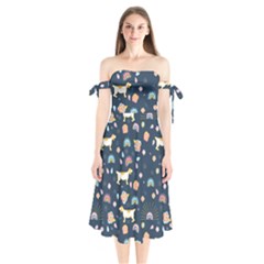 Dogs Shoulder Tie Bardot Midi Dress by StyleHavenStore