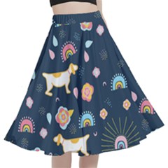 Dogs A-line Full Circle Midi Skirt With Pocket