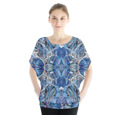 Blue Pour Blend  Batwing Chiffon Blouse by kaleidomarblingart