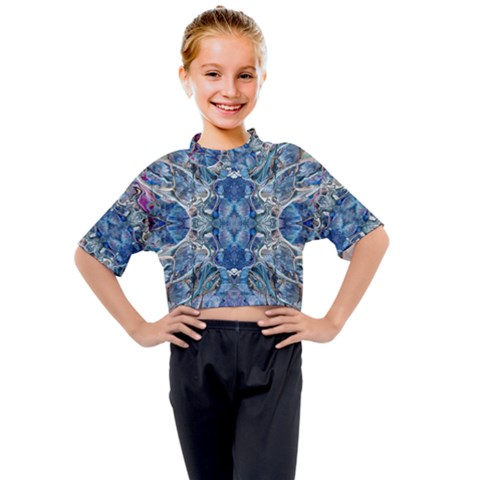 Blue Pour Blend  Kids Mock Neck T-shirt by kaleidomarblingart