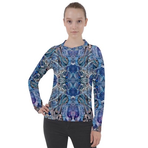 Blue Pour Blend  Women s Pique Long Sleeve T-shirt by kaleidomarblingart