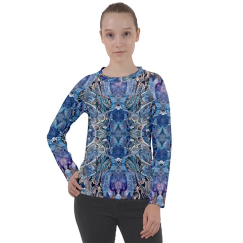 Blue Pour Blend  Women s Long Sleeve Raglan T-shirt by kaleidomarblingart