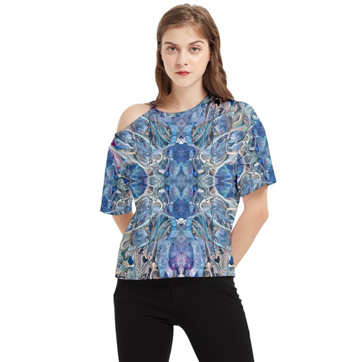 Blue Pour Blend  One Shoulder Cut Out T-Shirt