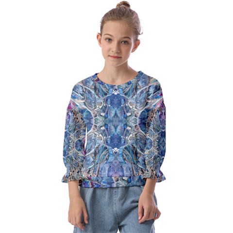 Blue Pour Blend  Kids  Cuff Sleeve Top by kaleidomarblingart