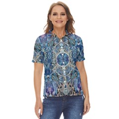 Blue Pour Blend  Women s Short Sleeve Double Pocket Shirt