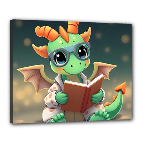 Baby Dragon Reading A Book Canvas 20  X 16  (stretched)