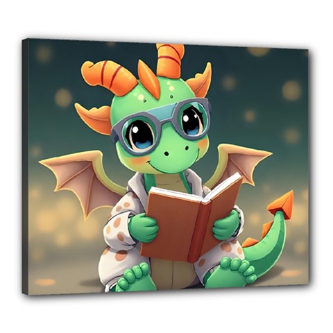 Baby Dragon Reading A Book Canvas 24  X 20  (stretched) by AIDreaming