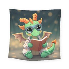 Baby Dragon Reading A Book Square Tapestry (small) by AIDreaming