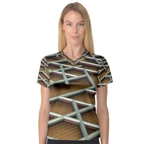 0118 F Expression Of Structure Large V-neck Sport Mesh T-shirt by geonetique