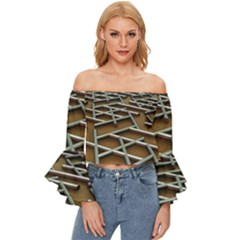 0118 F Expression Of Structure Large Off Shoulder Flutter Bell Sleeve Top