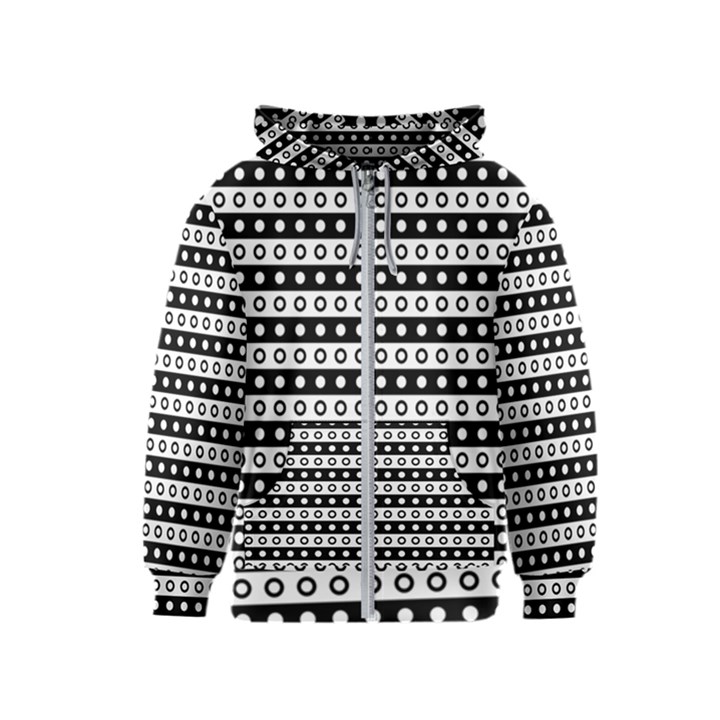 Black And White Circles Pattern Kids  Zipper Hoodie