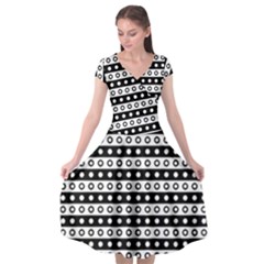 Black And White Circles Pattern Cap Sleeve Wrap Front Dress