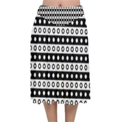 Black And White Circles Pattern Velvet Flared Midi Skirt