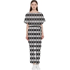 Black And White Circles Pattern Batwing Lightweight Chiffon Jumpsuit by ytdream