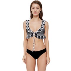 Black And White Circles Pattern Low Cut Ruffle Edge Bikini Top by ytdream