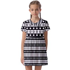 Black And White Circles Pattern Kids  Asymmetric Collar Dress