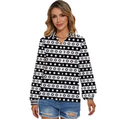 Black And White Circles Pattern Women s Long Sleeve Button Up Shirt