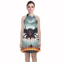 Halloween Goodie Velvet Halter Neckline Dress 