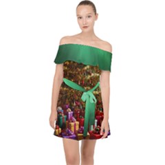 Merry Christmas Off Shoulder Chiffon Dress