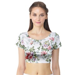 Floral Elements Peony Chinese Rose Short Sleeve Crop Top