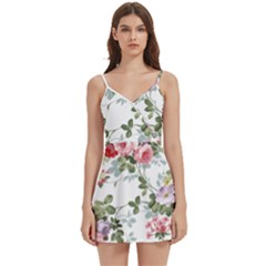 Floral Elements Peony Chinese Rose Body Wrap Sleeveless V-neck Mini Dress