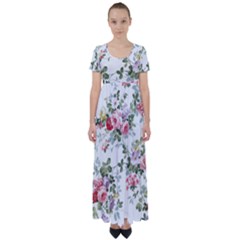 Floral Elements Peony Chinese Rose High Waist Short Sleeve Maxi Dress