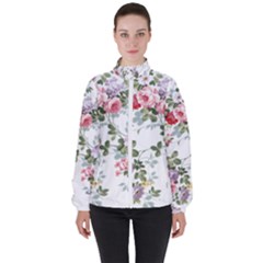 Floral Elements Peony Chinese Rose Women s High Neck Windbreaker