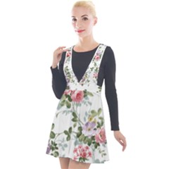 Floral Elements Peony Chinese Rose Plunge Pinafore Velour Dress