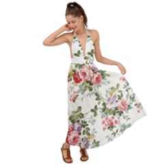 Floral Elements Peony Chinese Rose Backless Maxi Beach Dress by Grandong