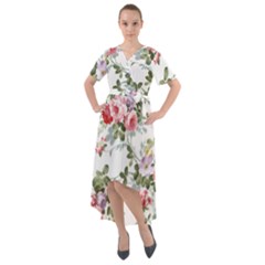 Floral Elements Peony Chinese Rose Front Wrap High Low Dress