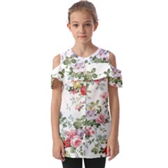 Floral Elements Peony Chinese Rose Fold Over Open Sleeve Top