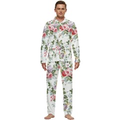 Floral Elements Peony Chinese Rose Men s Long Sleeve Velvet Pocket Pajamas Set